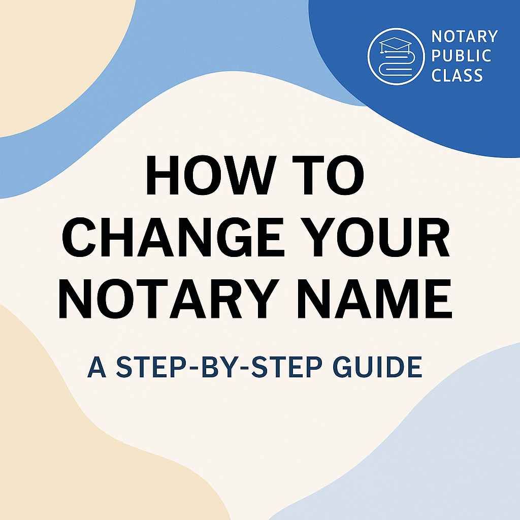 Step-by-step guide on how to change your notary name with Notary Public Class logo in the top corner.